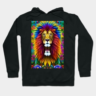 Colorful Lion with flowers surrealist impressionist style Chambala paradise Hoodie